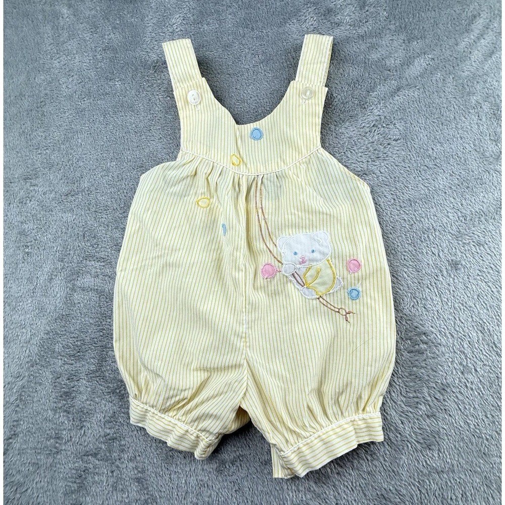Cuties by Judy Romper Unisex Baby 9 Months Yellow Pinstripe Sleeveless 90s VTG